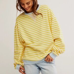 Free People Striped Oversized Crew